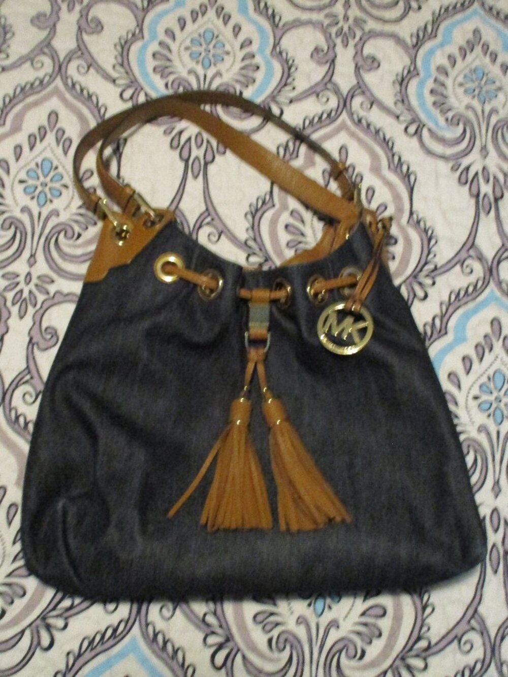 Beautiful Michael Kors Denim Tassel Marina Tote Bag